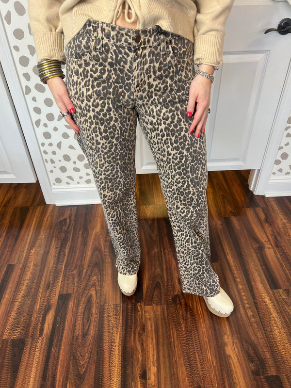 Leopard Print Straight Leg Pants