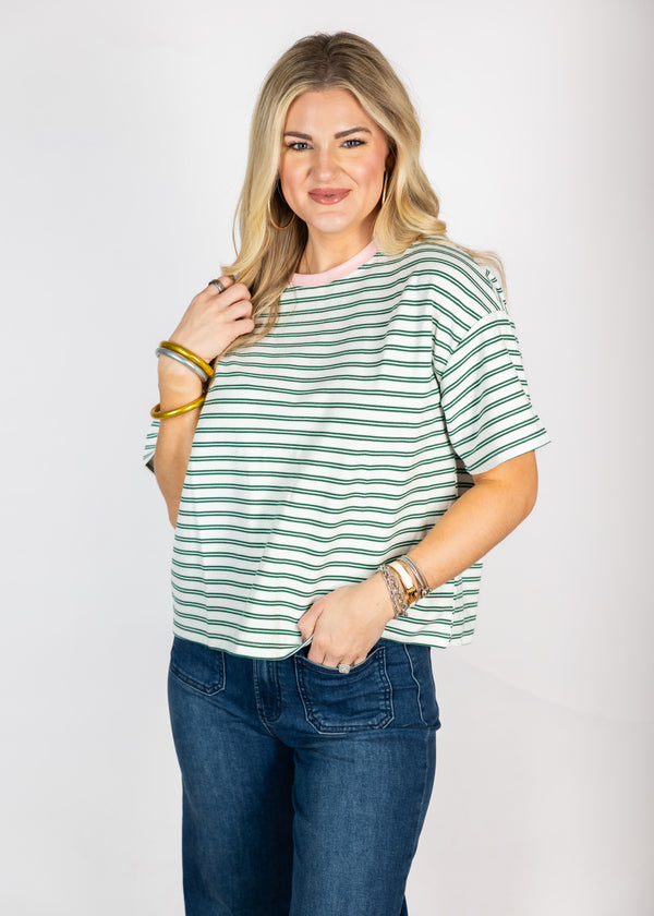 Boyfriend Top: Green Stripe