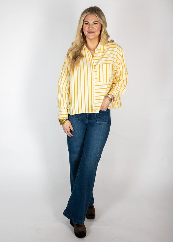 Mustard Stripe Button Down Top