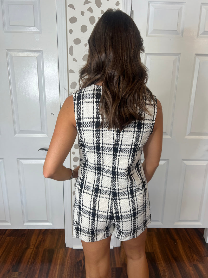 Plaid Tweed Romper