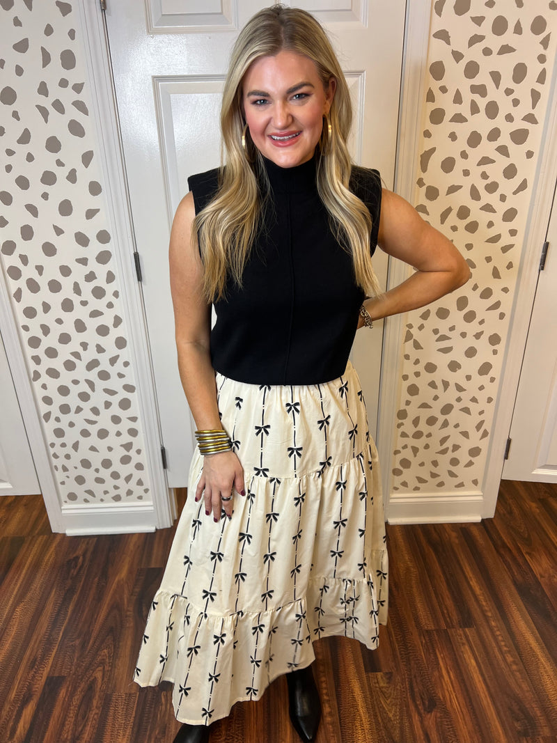 Bow Print Midi Skirt