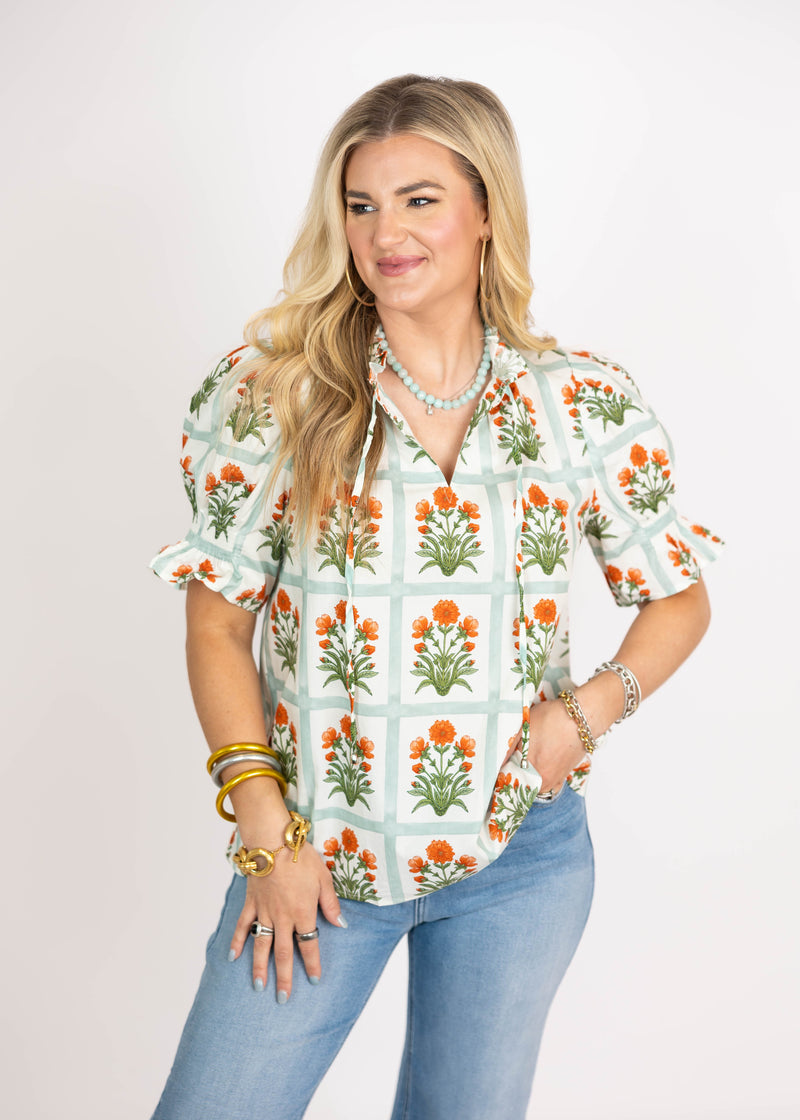 Orange Detail Flower Top
