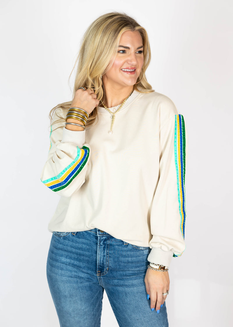 Velvet Stripe Long Sleeve Top