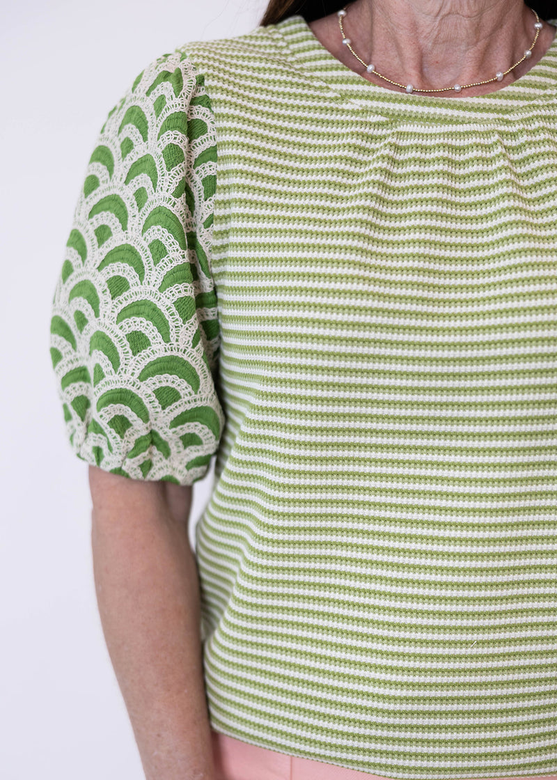Green Scalloped Sleeve Top