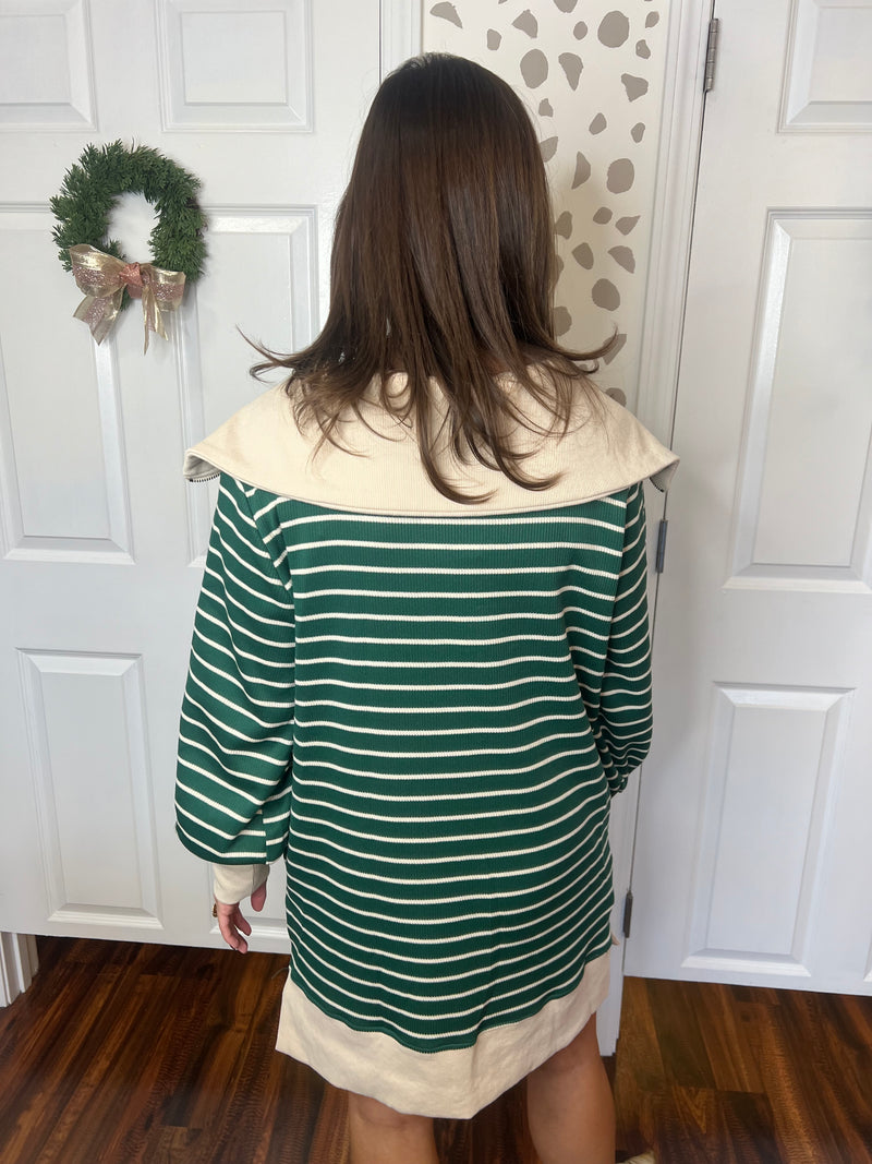 Green Stripe Casual Dress