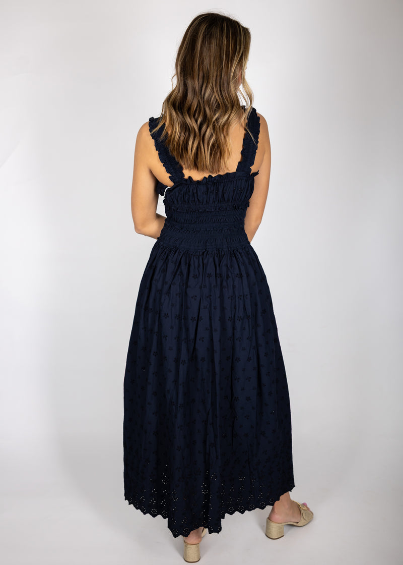 Navy Eyelet Maxi Dress