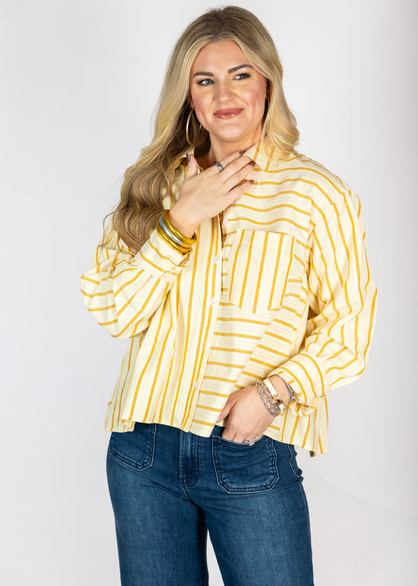 Mustard Stripe Button Down Top