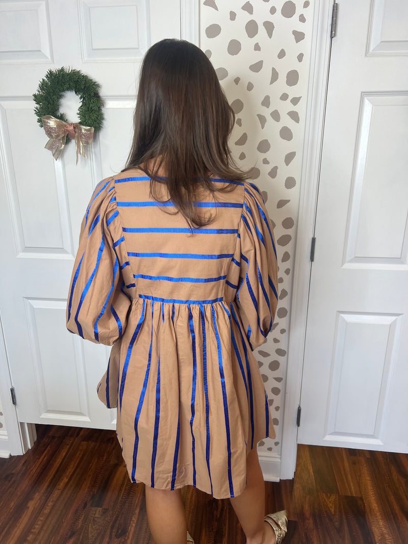 Blue and Mocha Striped Dress