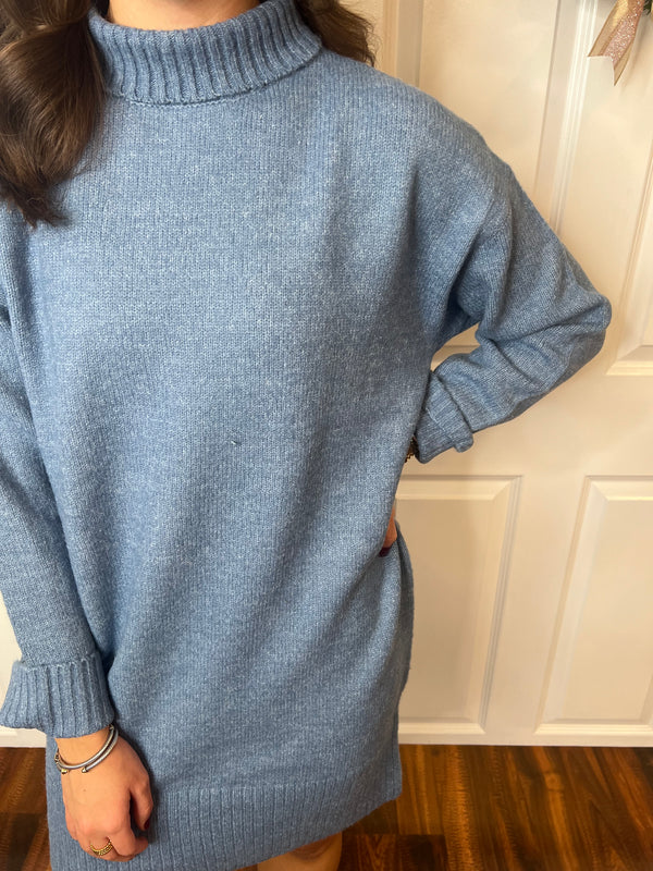 Blue Knit Sweater Dress