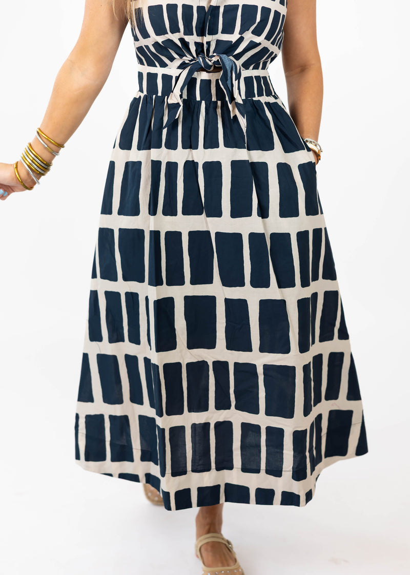 Navy Tile Midi Dress: Large