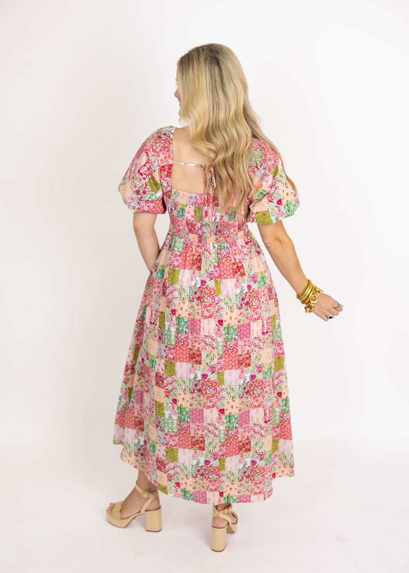 Pink Patchwork Midi Dress
