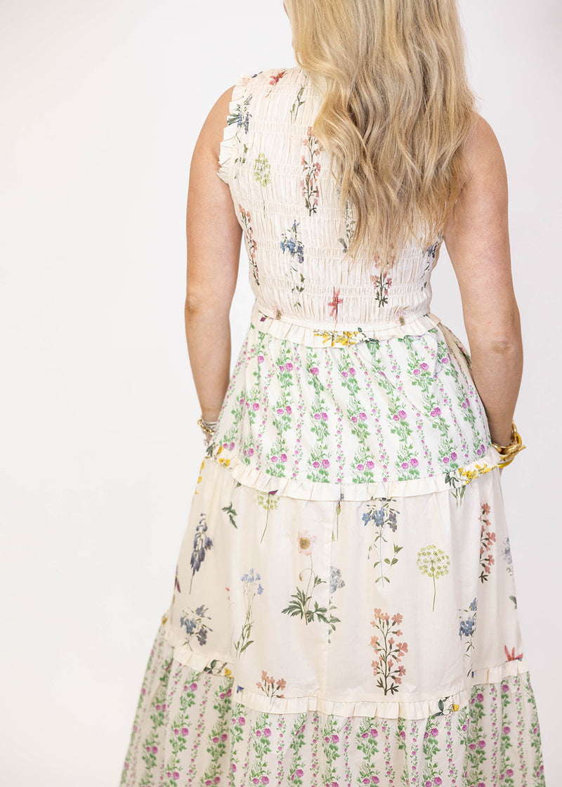 Cream Floral Midi Dress