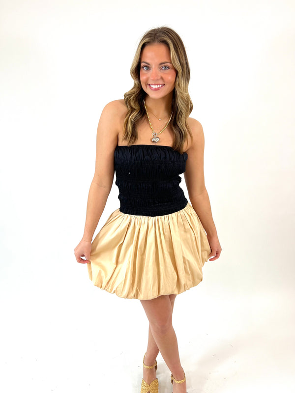 Black/Beige Bubble Mini Dress