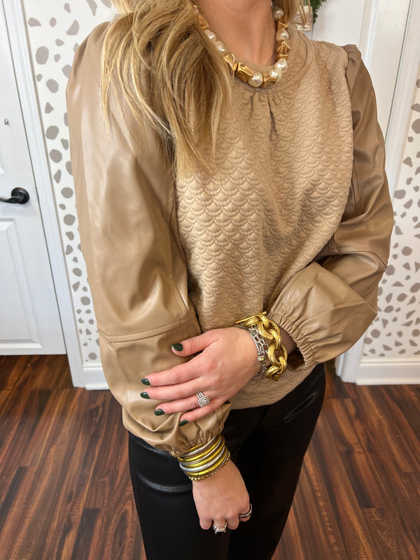 Tan Leather Sleeve Top