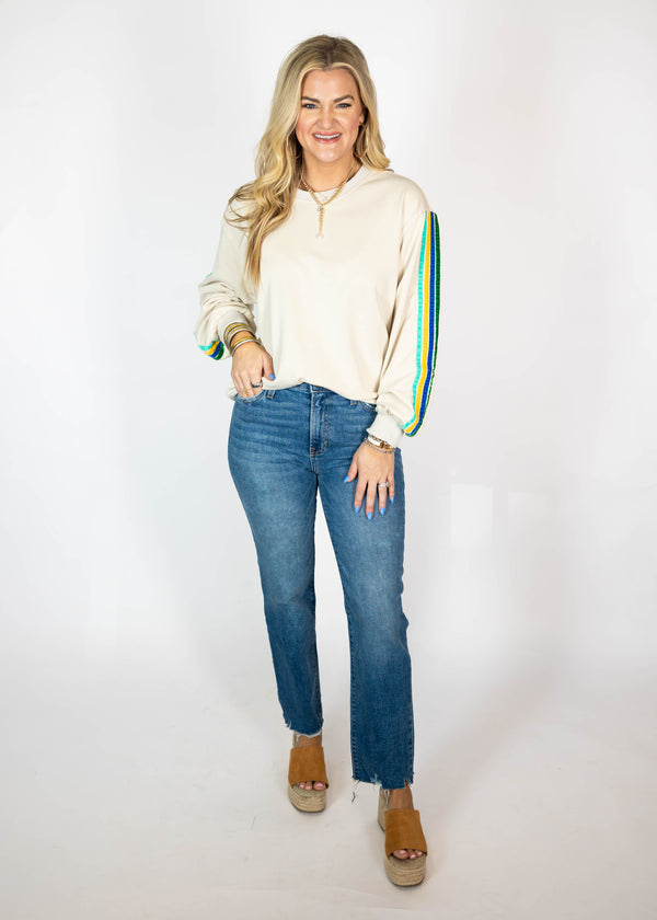 Velvet Stripe Long Sleeve Top