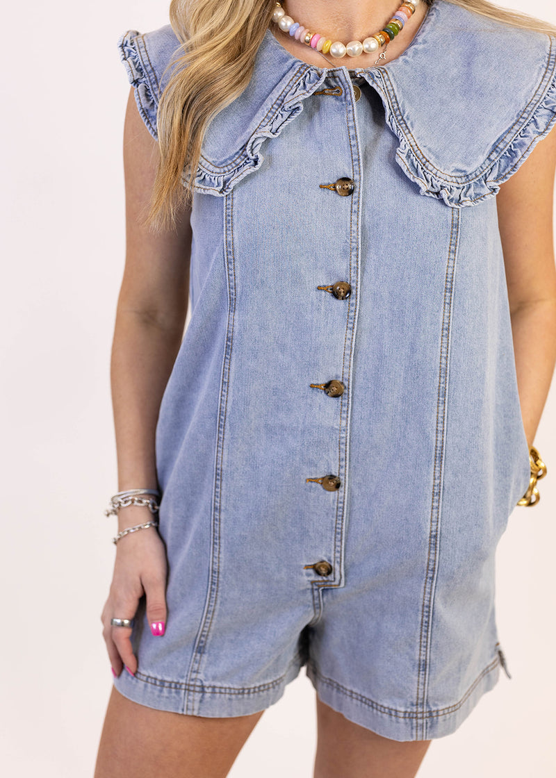 Statement Collar Denim Romper