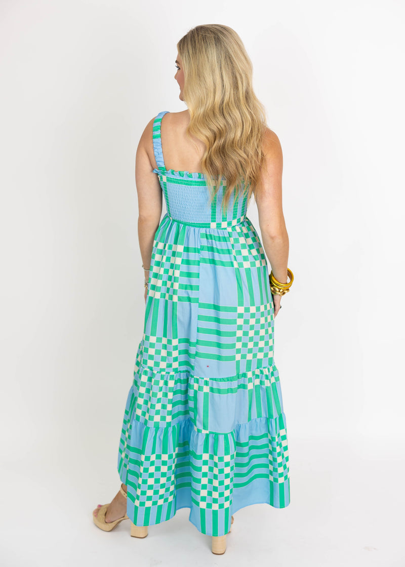 Aqua Plaid Maxi Dress