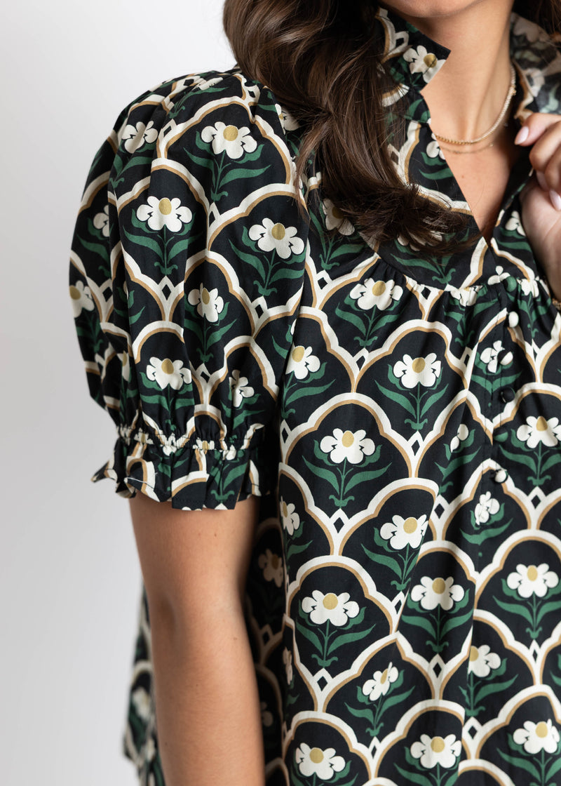 Diedra Top: Black Floral