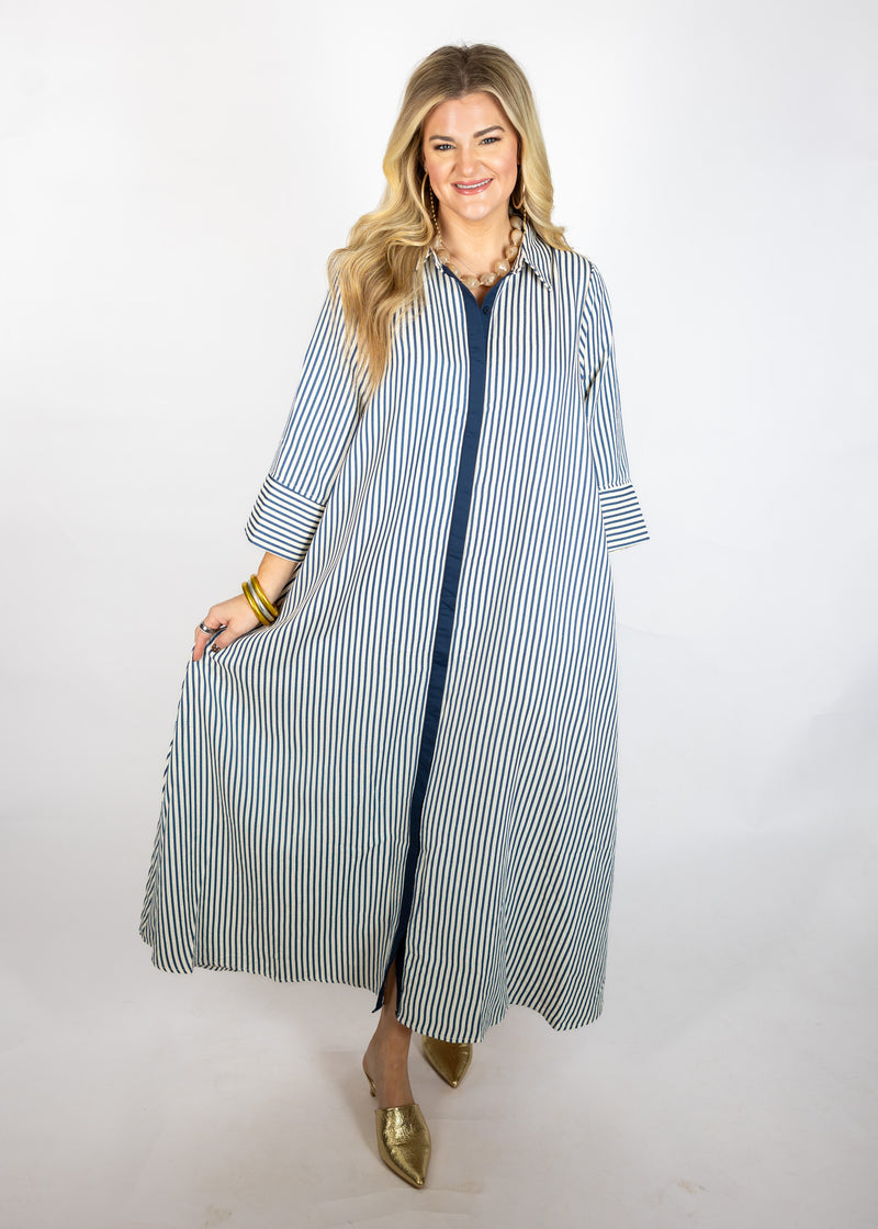 Indigo Striped Oversized Maxi Dress