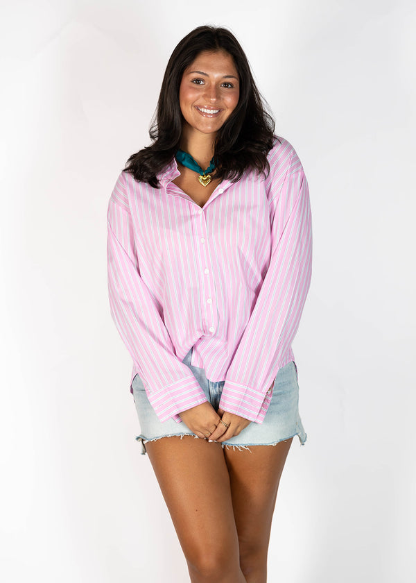 Cotton Candy Stripe Button Down Top