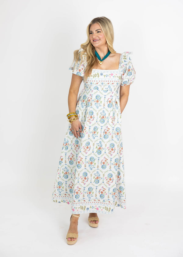 Whimsy White Floral Maxi Dress