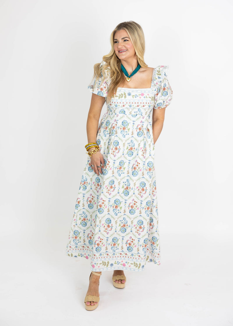 Whimsy White Floral Maxi Dress