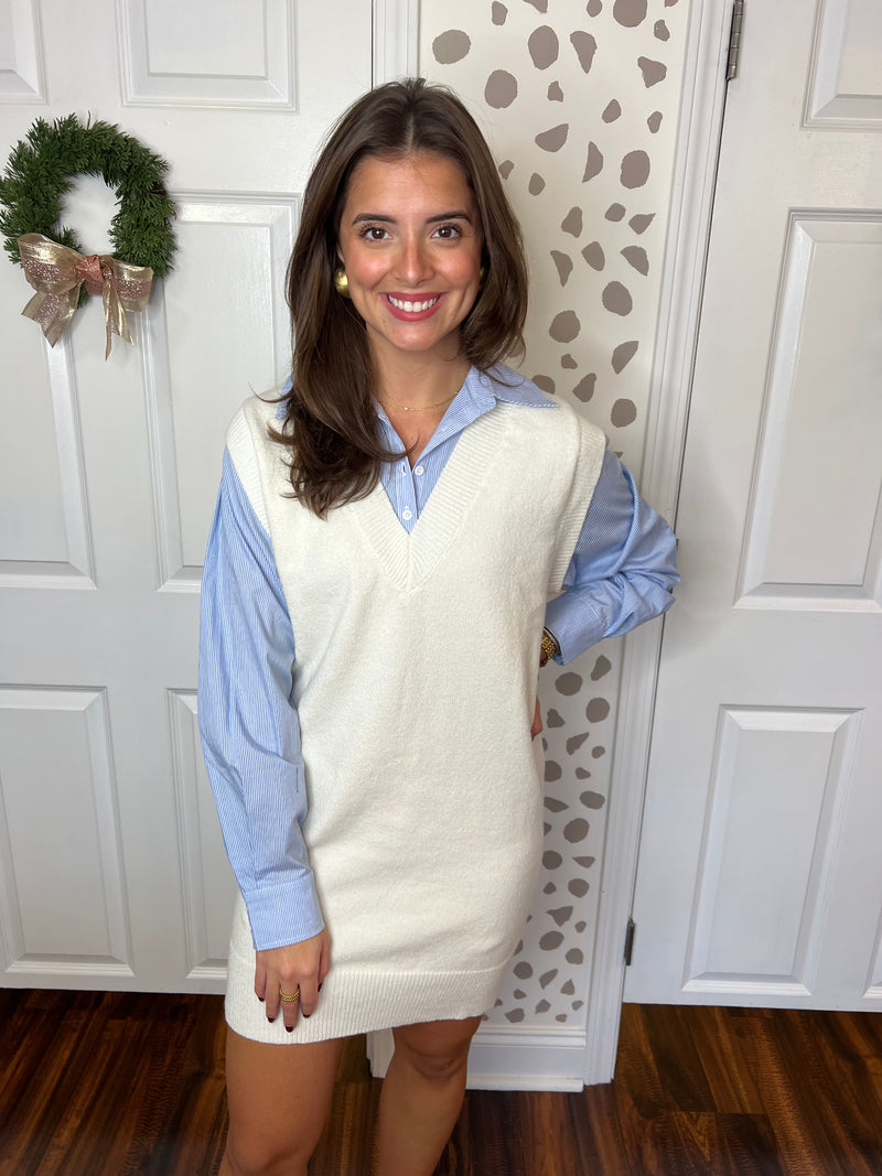 Cream/Blue Sweater Dress