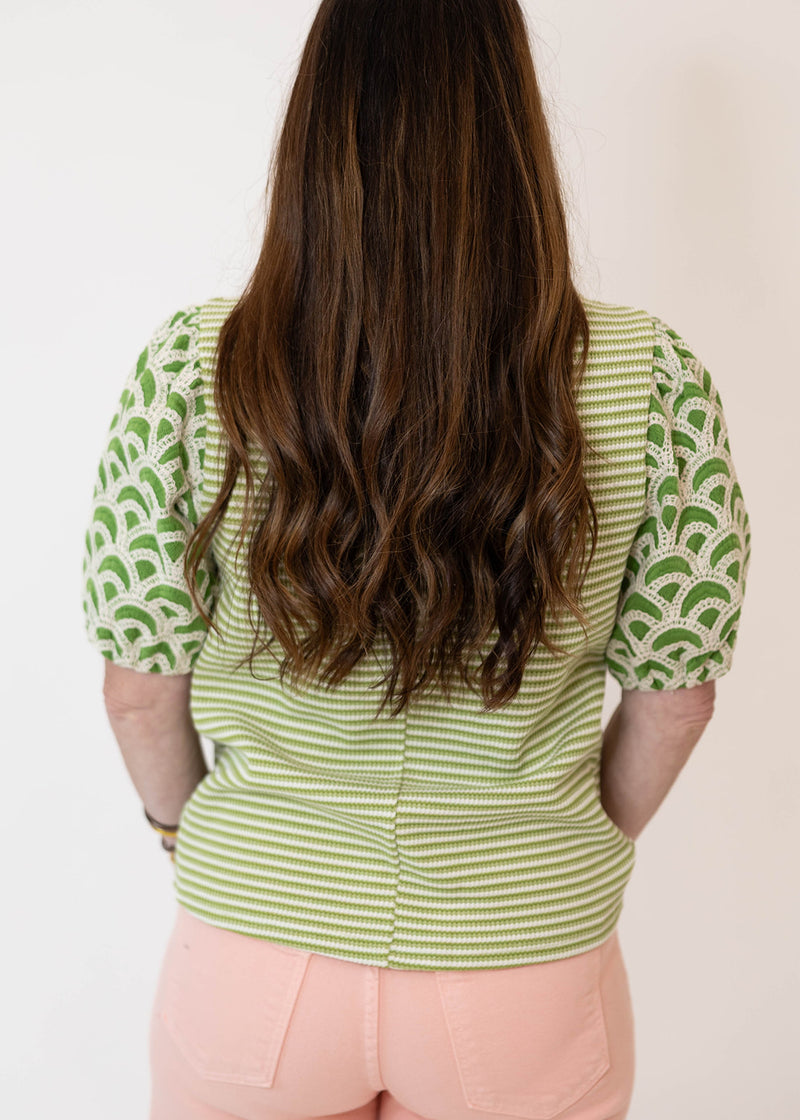 Green Scalloped Sleeve Top