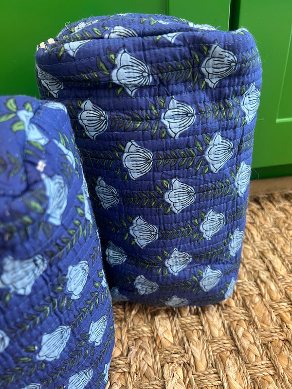 Blue Block Print Cosmetic Bag