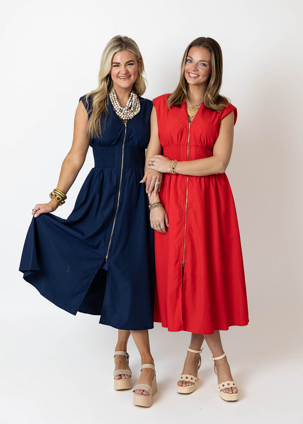Zipper Waist Midi Dress