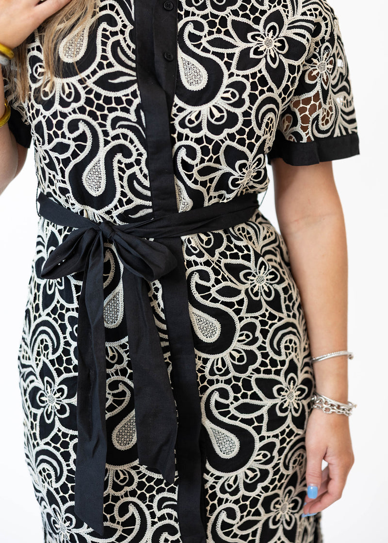 Black Crochet Midi Lace Dress