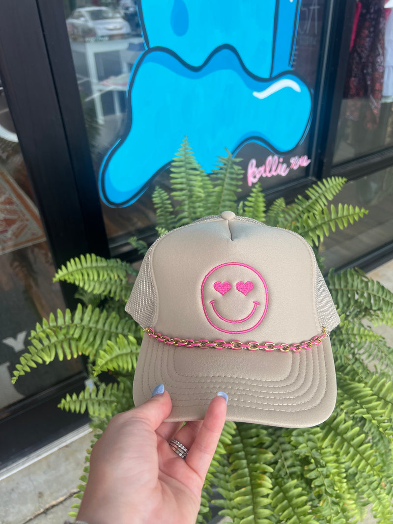 Pink Smiley Trucker Hat