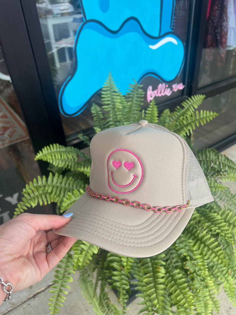 Pink Smiley Trucker Hat