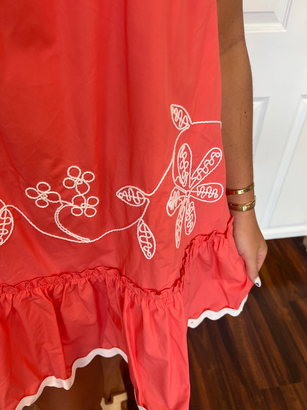 Coral Embroidery Dress