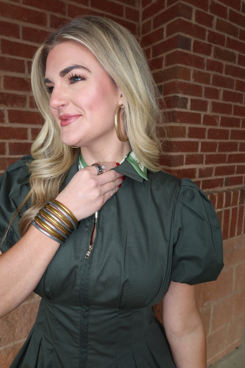 Hunter Green Bubble Hem Mini Dress