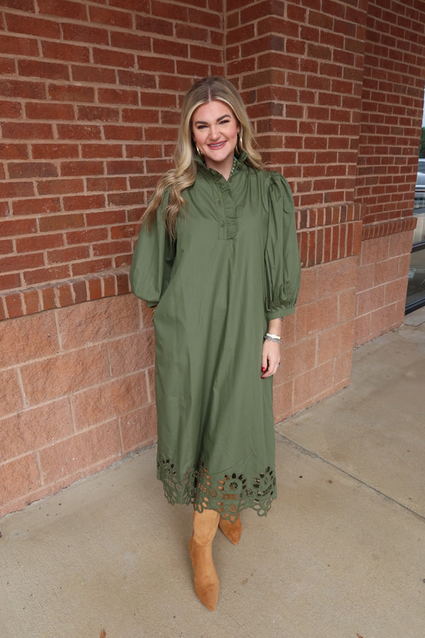 Olive Eyelet Midi/Maxi Dress