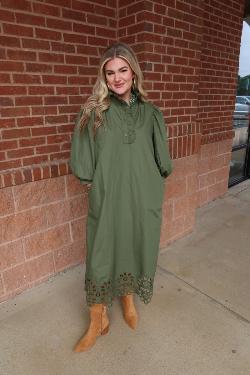 Olive Eyelet Midi/Maxi Dress