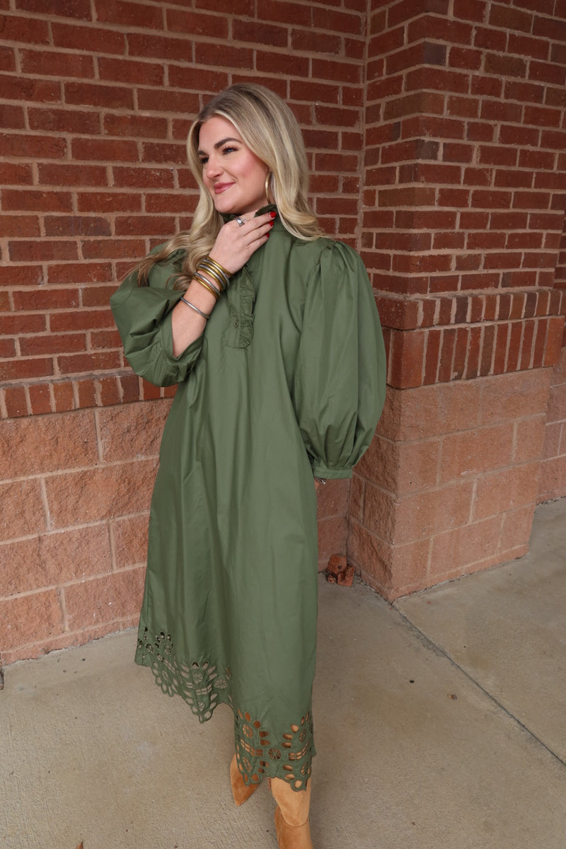 Olive Eyelet Midi/Maxi Dress