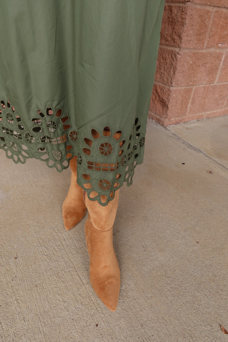 Olive Eyelet Midi/Maxi Dress