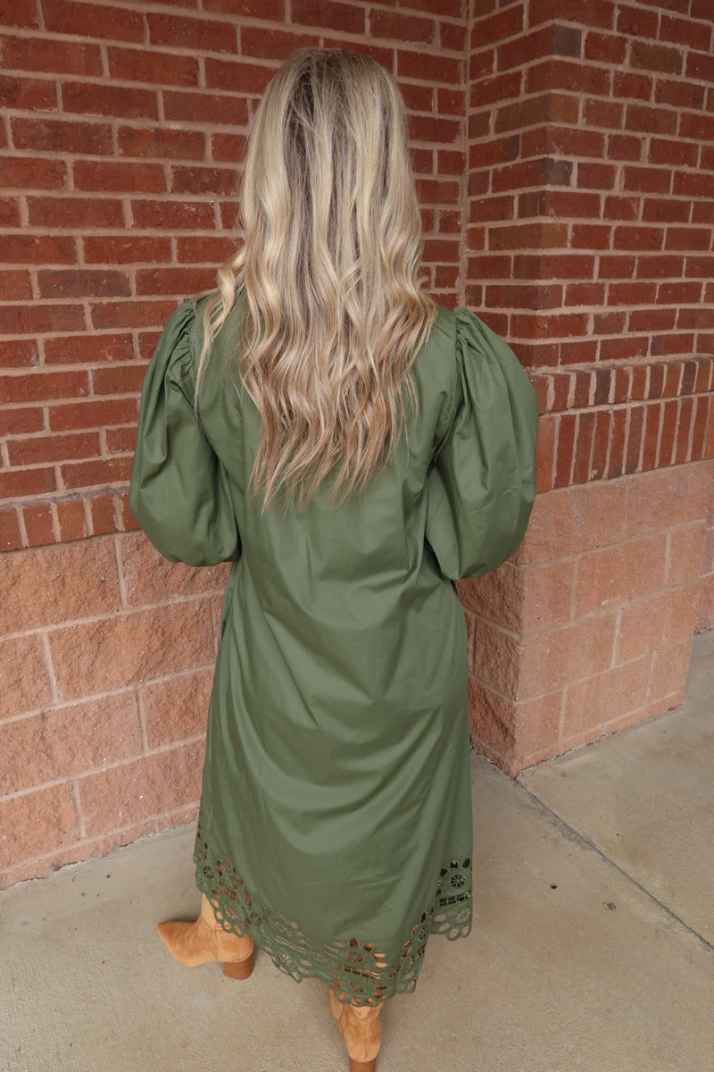 Olive Eyelet Midi/Maxi Dress