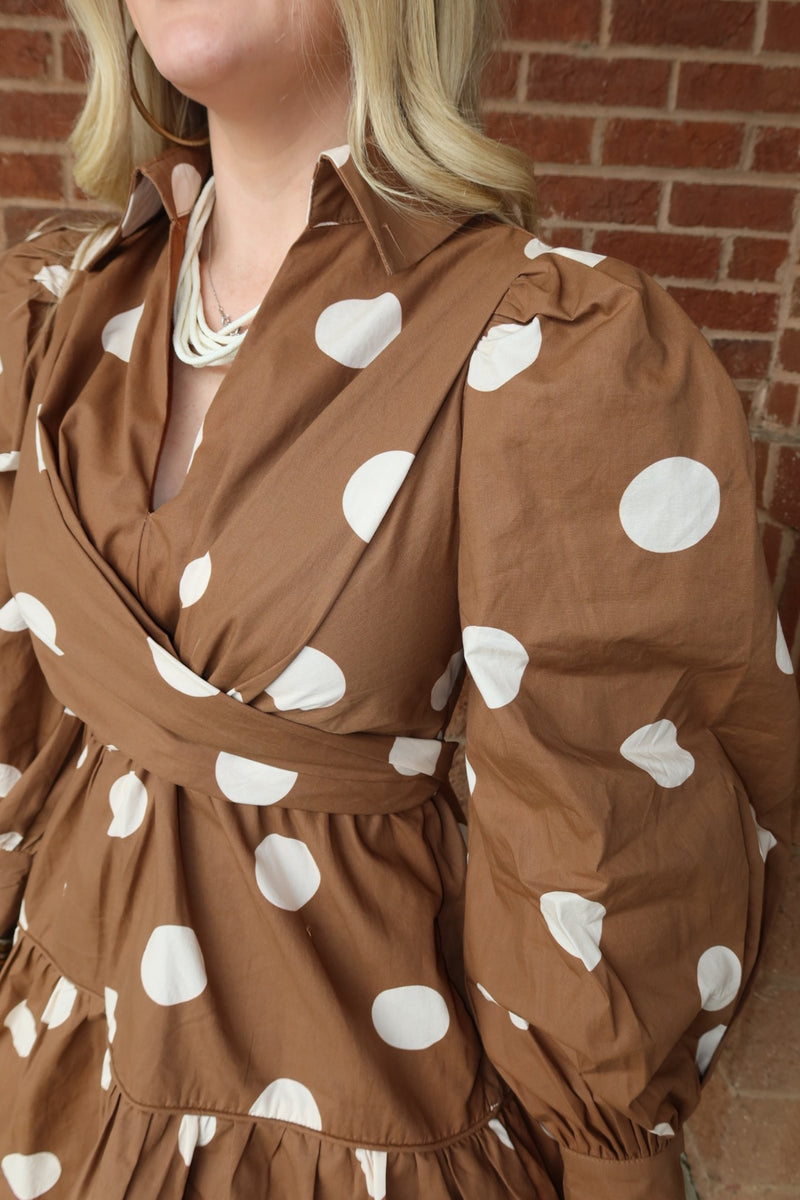 Brown Polka Dot Mini Dress