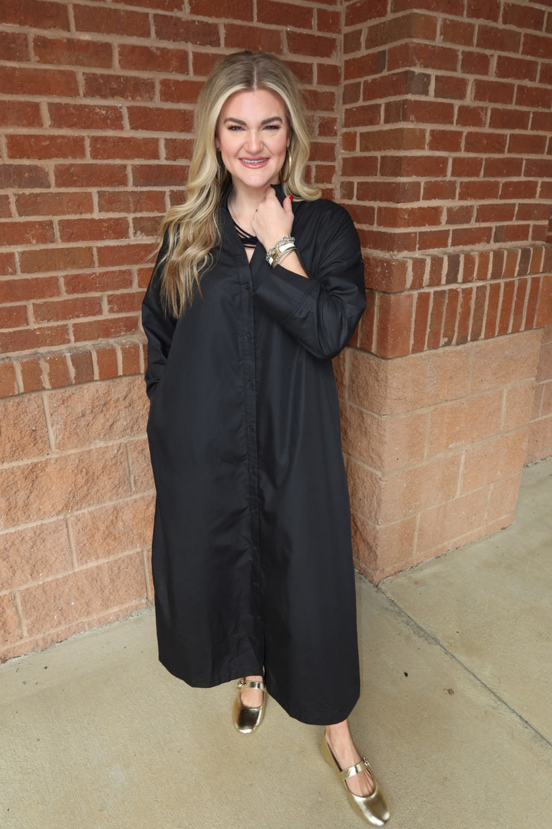 Bold Black Button-down  Dress
