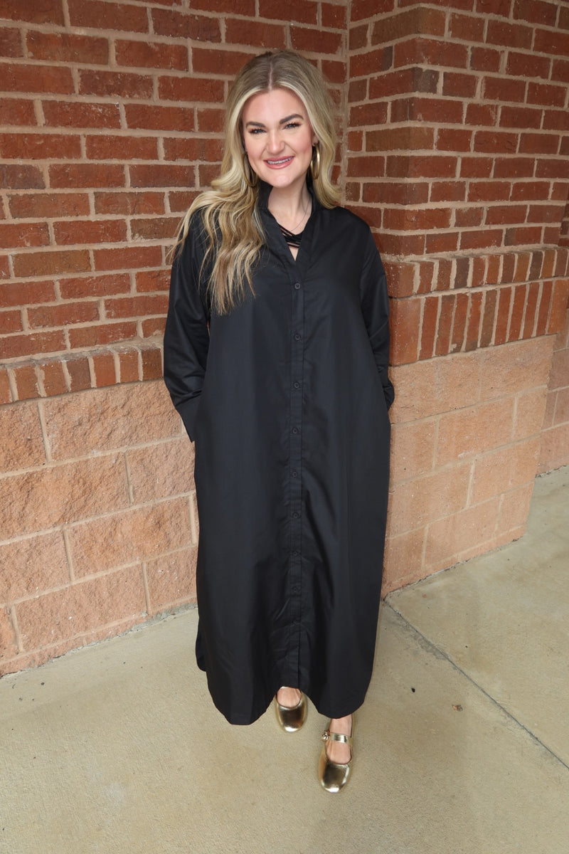 Bold Black Button-down  Dress