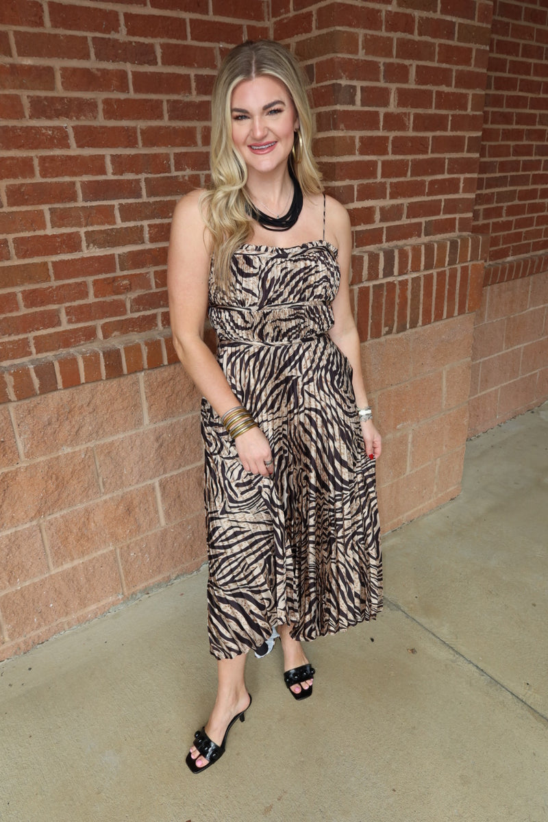 Zebra Pleat Midi Dress