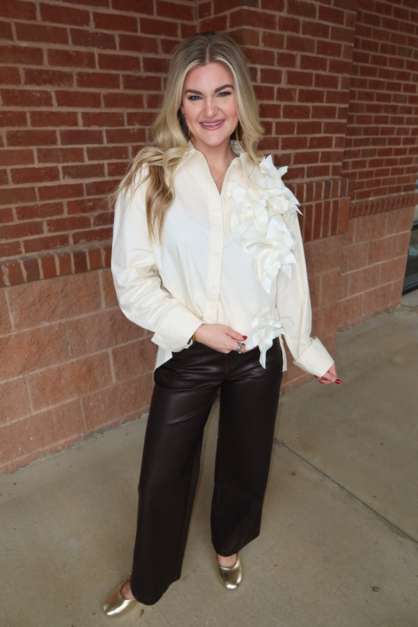 3D Flower Detail Button Down Top