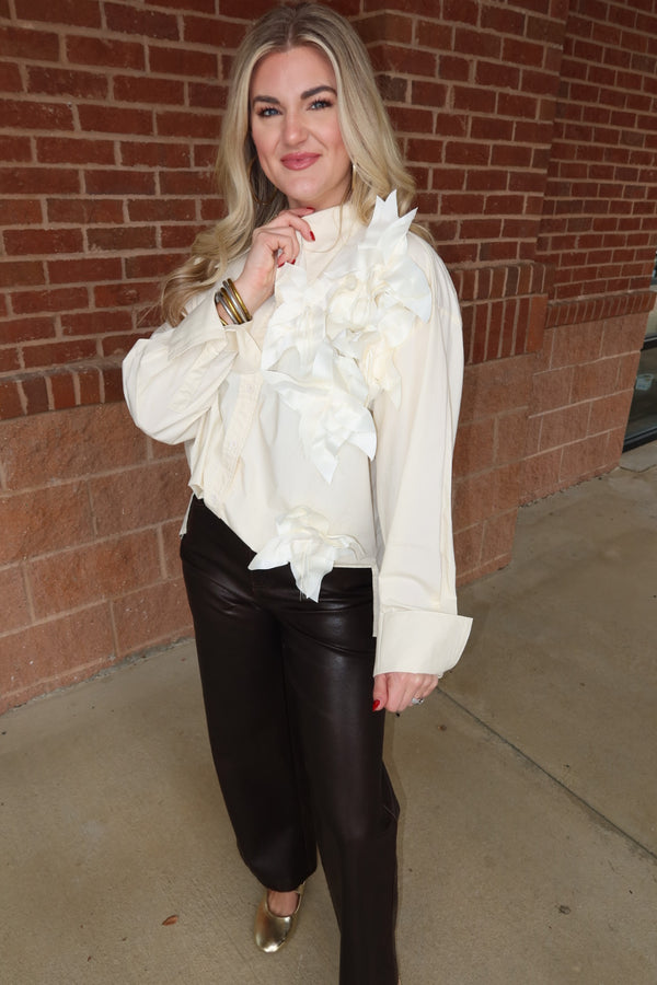 3D Flower Detail Button Down Top