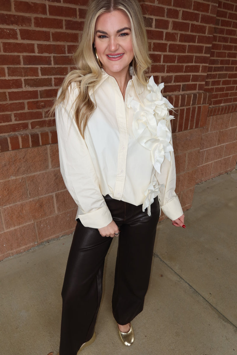 3D Flower Detail Button Down Top