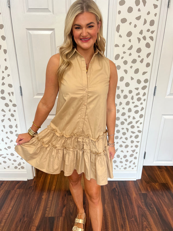 Beige Ruffle Mini Dress