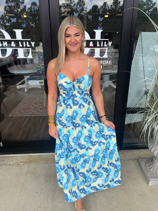 Blue Floral Midi Dress