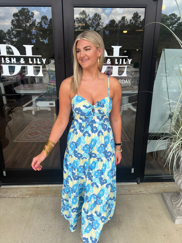 Blue Floral Midi Dress
